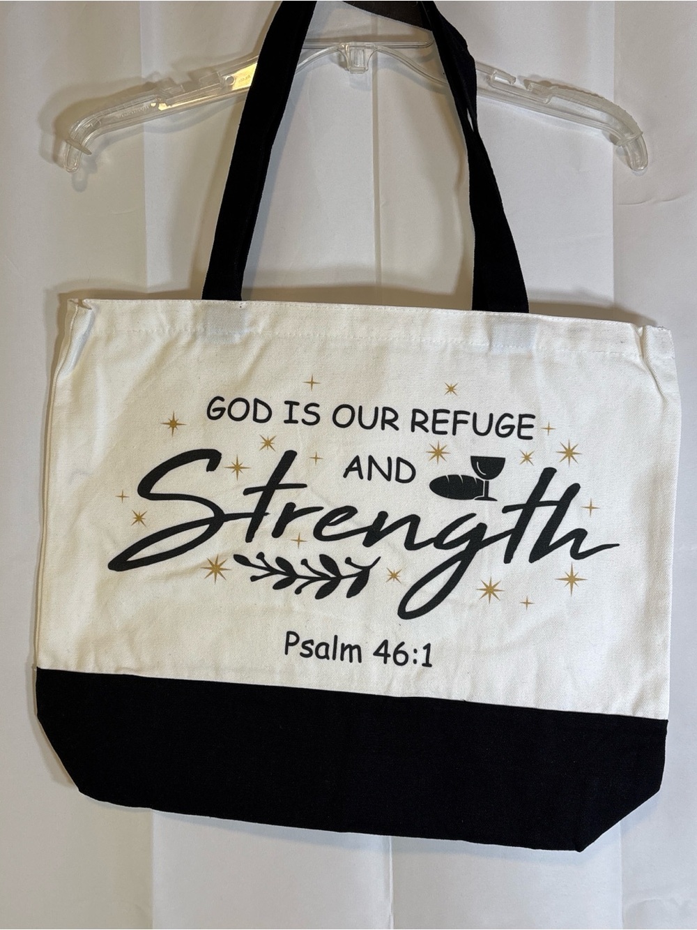 Canvas Scripture Tote Bag - "God is Our Refuge and Strength"